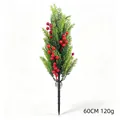 Detailed view of 60cm artificial Christmas garden stake with pine needles and red berries - Dual Green Cypress Leaf With Berries And Stake