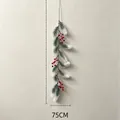 75cm Artificial Christmas Pine Needle and Red Berry Garland Wall Hanging Decoration - 15-Head Single Stem Pine Needle with Red Berries (Frosted)
