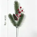Artificial pine branch with red berries and pine cone for Christmas home decoration - Single Green with Berries & Cones
