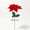 Lifelike artificial red velvet poinsettia Christmas flower stem with leaves, 28cm - Single Stem Bunch / 28cm / Single Stem Poinsettia