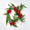 Ghirlanda Natalizia Artificiale da 1,8 m con Stelle di Natale e Aghi di Pino per Porte - 48 Giunti con Poinsettia / 1.8m / Verde Sfumato