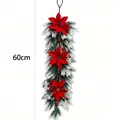 60cm Christmas swag featuring red poinsettias, berries, and snow-dusted pine branches - 3-Prong White-Green Pine Needle Poinsettia Pine Cones
