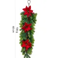 60cm artificial Christmas wall hanging decoration with red poinsettias and pine cones - 3-Prong Dual Green Pine Needle Poinsettia Pine Cones