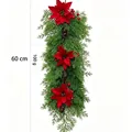 60cm Christmas poinsettia hanging swag with festive red flowers and natural pine cones - Cypress Leaf Poinsettia Decoration