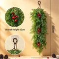 Artificial Christmas cedar wall hanging with red berries, 60cm festive door decoration - Cypress Leaves with Red Berries