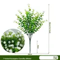 Cespuglio artificiale di camelia eucalipto bianco a 7 rami, altezza 36 cm per decoro - Eucalipto Camelia / 7 rami / Bianco