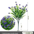 Bouquet di camelia eucalipto artificiale viola, 7 rami, 36 cm - Eucalipto Camelia / 7 rami / Viola
