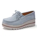 Grey suede platform loafers for women with fringe and bow detail thick sole wedge - 35 / Gray
