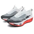 Scarpe da corsa per maratona da uomo con suola arancione spessa e tomaia in mesh traspirante - Bianco Rosso