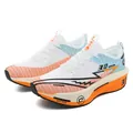 Scarpe da maratona professionali unisex con piastra in carbonio in bianco e arancione - Cigno