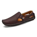 Classic brown leather men's loafers with side cut-outs and stylish tricolor detailing - 39 / Brown