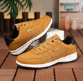 Stylish mustard yellow leather casual sneakers for men, perfect for spring outdoor activities - 38 / 8001 Brown