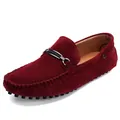 Classic burgundy suede men's loafers with metal buckle detail slip-on driving shoes - 38 / Red