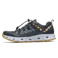 Grey breathable mesh outdoor trekking shoes with quick lace and leopard print trim - 39 / Dark Grey Yellow