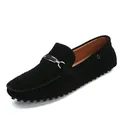 Elegant black men's suede loafers featuring a metal buckle and pebble rubber sole - 38 / Black