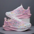 Professional pink paint splatter carbon plate marathon running shoes for athletes - 35 / Pink