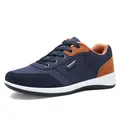 Navy blue and brown men's sports casual walking sneaker with anti-slip white sole - 40 / Dark Blue Brown