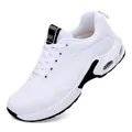 Stylish breathable white women's sports sneakers featuring a thick air cushion sole - 35 / White