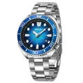 Close-up of luxury men's quartz watch featuring a blue honeycomb textured dial - Stainless Steel Band (ML8036) / Silver Blue (Blue Bezel)