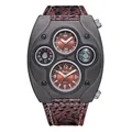 Reloj Oulm estilo punk para hombres con esfera grande y movimiento cuarzo brújula - Esfera Marrón Correa Marrón