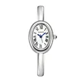 Elegant silver oval bangle ladies quartz watch with white dial and Roman numerals scale - Silver Case White Dial