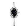 Elegant silver oval bangle watch for women with black dial and Roman numerals scale - Silver Case Black Face