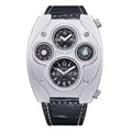 Reloj brújula punk Oulm con caja plateada y correa de cuero negro - Esfera Negra Correa Negra