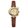 Elegante reloj de cuarzo GEDI para mujer con caja dorada en forma de G y correa de cuero marrón - Marrón Dorado