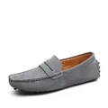 Classic grey suede leather men's casual loafers featuring a non-slip pebble sole - 38 / Gray (2088)