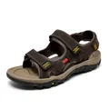 Classic men's brown leather sports sandals featuring anti-slip thick rubber sole for summer beach - 38 / Deep Brown