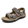 Men's leather beach sandals with adjustable velcro straps and non-slip sole - 38 / Coffee