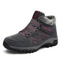 Warm grey outdoor winter snow boots with thick faux fur lining and purple wave design - 36 / Grey Rose Red