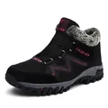 Black winter outdoor cotton shoes with warm faux fur lining and pink fashion logo - Black/Rose Red