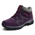 Purple winter outdoor hiking boots with warm grey faux fur lining and velcro strap - Purple
