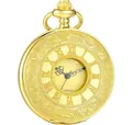 Detailaufnahme einer klassischen goldenen Quarztaschenuhr mit römischen Ziffern - Dünne Halskette / Ganz Gold