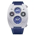Reloj de cuarzo Oulm estilo punk para hombre con brújula y correa de cuero azul - Esfera Azul Correa Azul