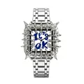 Avant-garde punk style square silver watch featuring thorn bezel and blue It's OK text - IT'S OK Graffiti Style / Silver