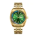 Orologio al quarzo da uomo in oro con quadrante verde, fibbia a farfalla e cinturino in acciaio - Cassa Oro Quadrante Verde