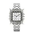 Retro silver square quartz watch with punk thorn design and Arabic dial numbers - Arabic Numerals Style / Silver