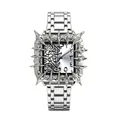 Vintage silver square quartz watch with unique thorn bezel and calligraphy face - Arabic Calligraphy Style / Silver