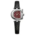 Reloj vintage de mujer en forma de G con esfera color burdeos y correa de cuero negro - Negro Rojo