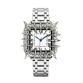 Retro silver square quartz watch featuring a unique thorn frame and black Roman numerals - Classic Roman Numerals Style / Silver
