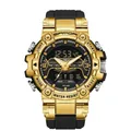 SAMDA luxury gold dual display digital sport watch with black resin strap for men - Black & Gold