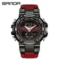 SAMDA men's rugged waterproof sports digital watch with dual display in black and red finish - Red