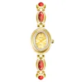 Montre-bracelet vintage dorée pour femme avec incrustations de pierres rouges - Rouge Avec Cadran Doré Et Cadre Doré