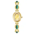 Montre bracelet de luxe vintage pour femme en or avec incrustations style turquoise - Vert Foncé Avec Cadran Doré Et Cadre Doré