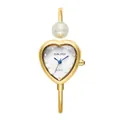 Reloj brazalete dorado con forma de corazón para mujer con detalle de perla y agujas azules - Estilo Perla Corazón / Dorado Blanco