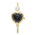 Detalle del reloj brazalete de oro SUNLIFEX en forma de corazón con perla e índices de cristal. - Estilo Perla Corazón / Negro Dorado