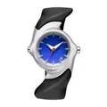 Dettaglio dell'orologio al quarzo futuristico Y2K con quadrante blu e cassa argento - Blu