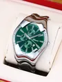 Orologio al quarzo da uomo stile Y2K con quadrante verde unico e cassa argentata ondulata - Argento Verde